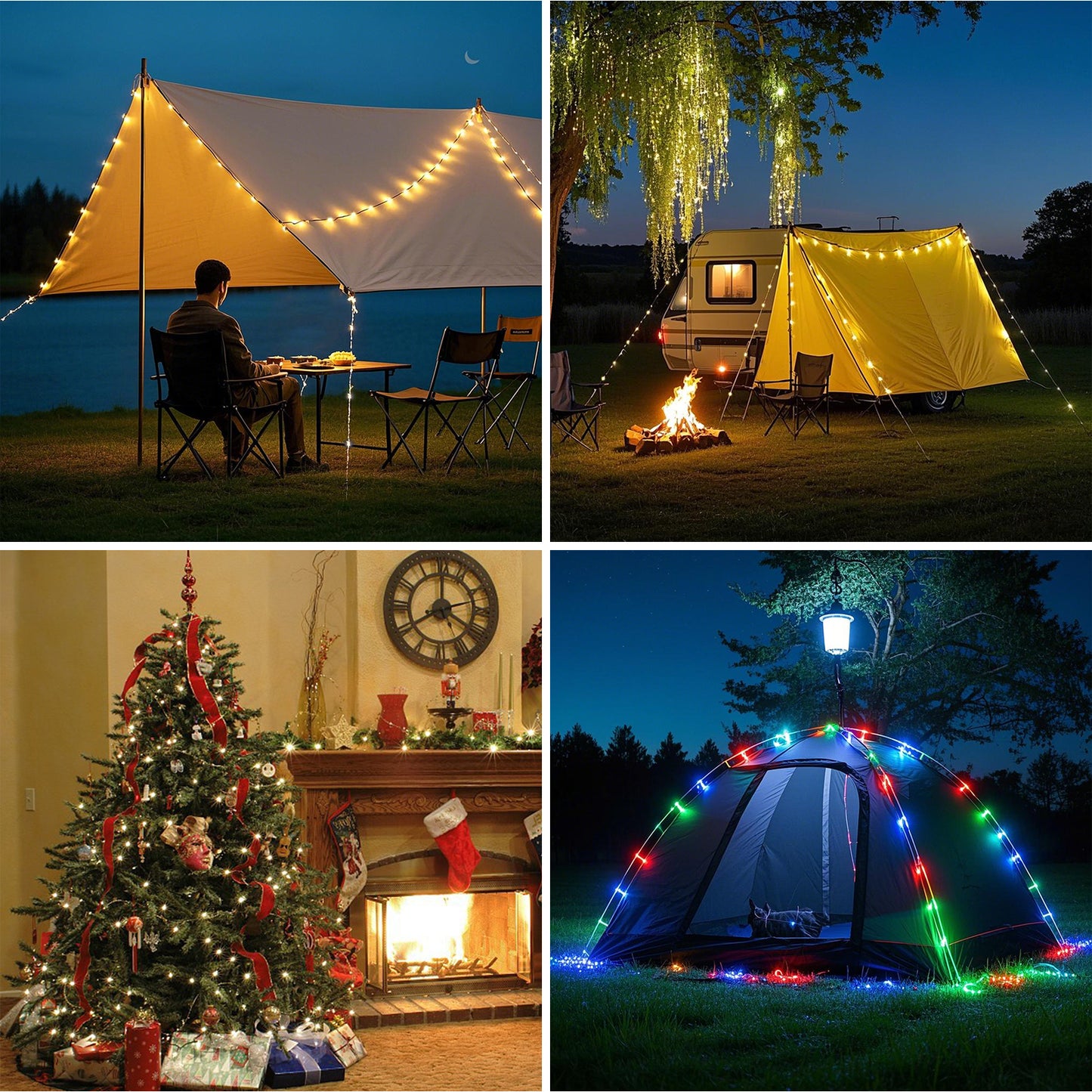 Spacelumen Camping String Lights, 15M Outdoor Stowable Fairy Lights with 9 Lighting Modes, USB Camping Lights, Rechargeable String Lights for Tent Garden Party Yard Festival Decor