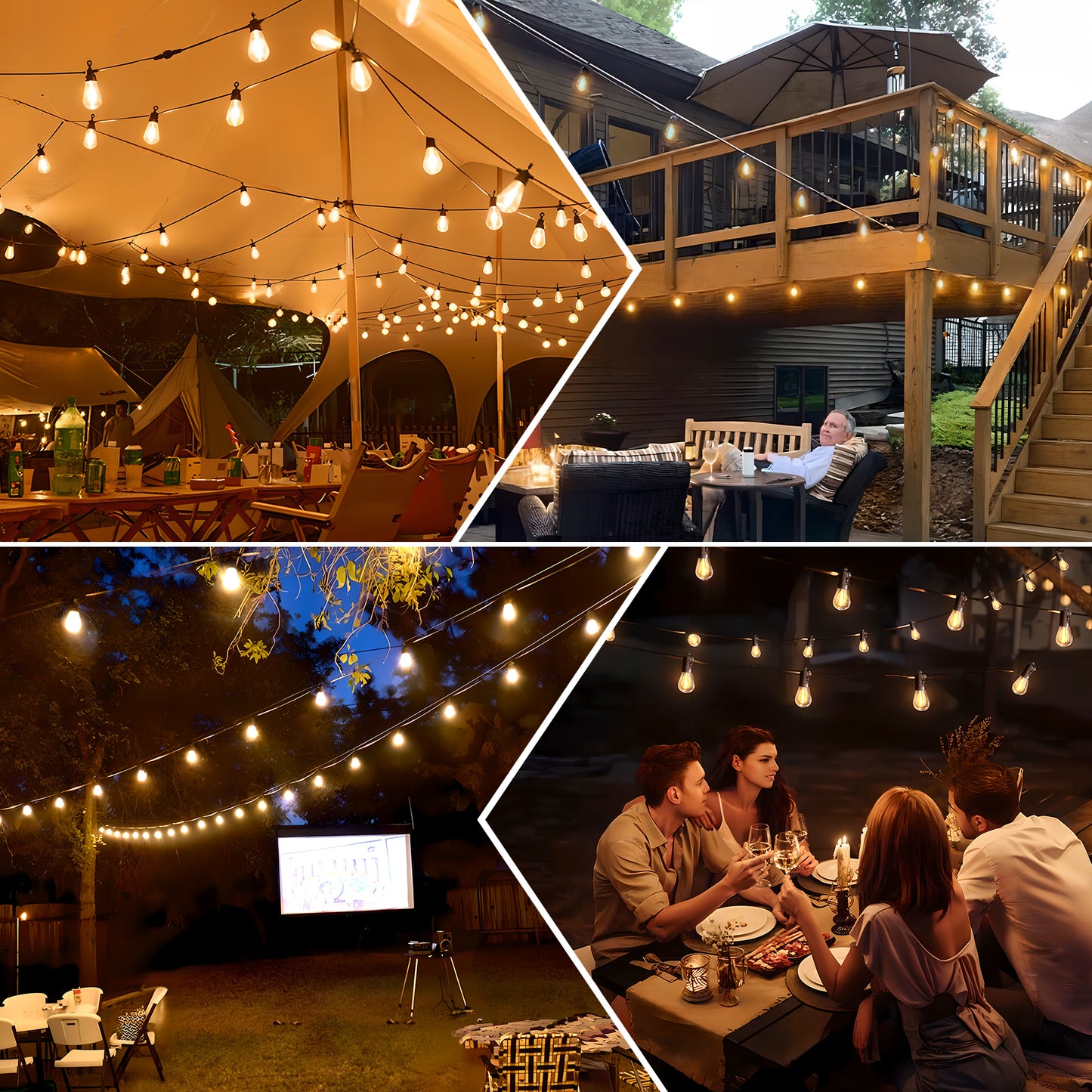 Spacelumen 15M LED Outdoor String Lights Patio Dimmable Hanging Light with Remote, Waterproof Shatterproof Edison Bulbs, 3 Modes Outside Lighting Connectable for Garden Porch Backyard Balcony Deck