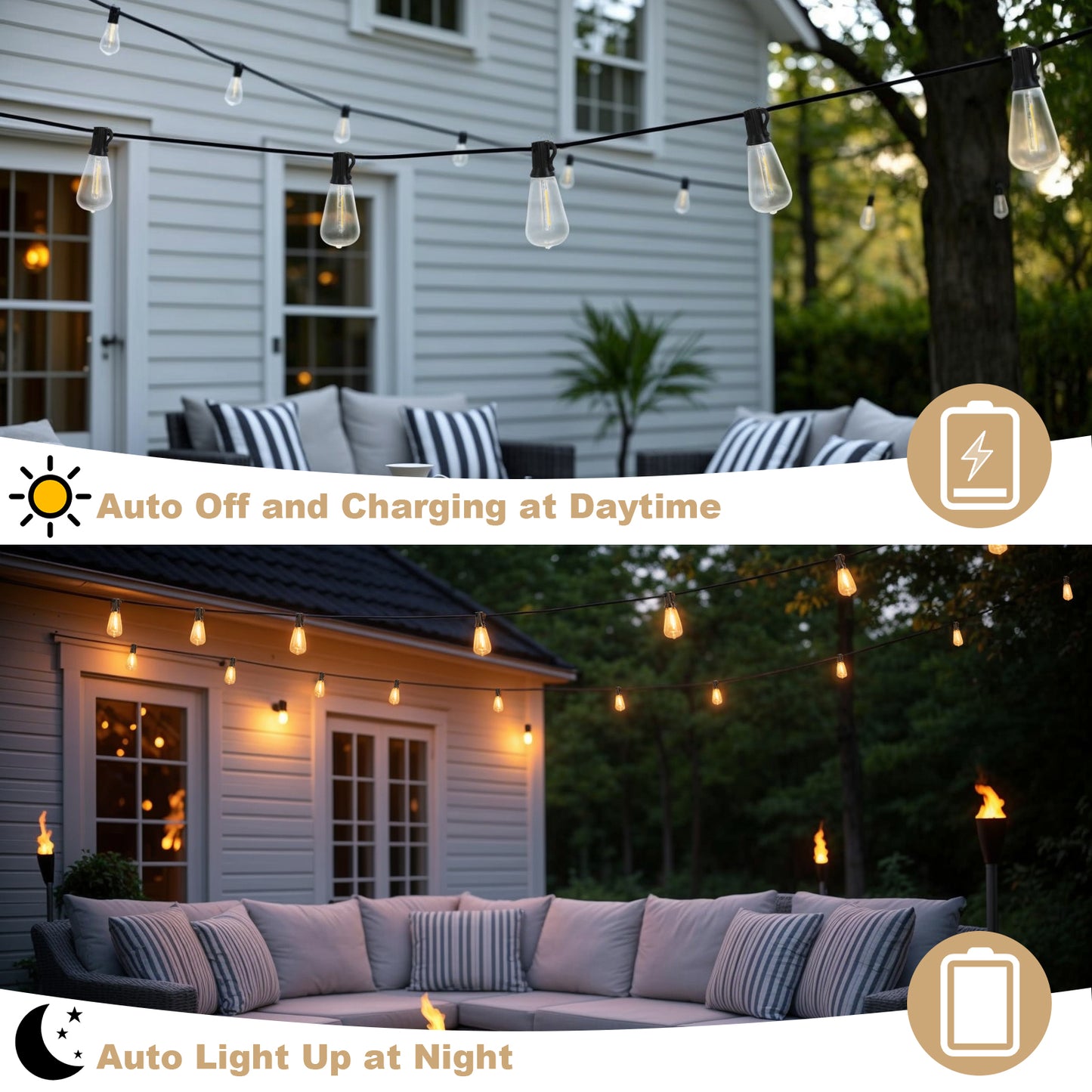 Spacelumen 30M Outdoor Festoon Lights Solar Powered, Outside Patio String with 3 Modes & 37+2 ST38 Edison Bulbs Shatterproof, Solar String Lights Outdoor Garden for Outside Garden Backyard