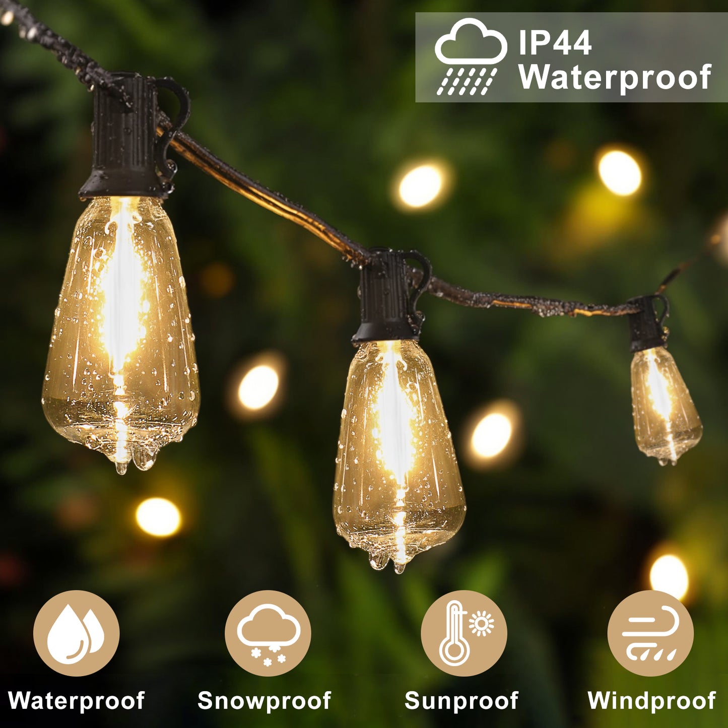 Spacelumen 30M Outdoor Festoon Lights Solar Powered, Outside Patio String with 3 Modes & 37+2 ST38 Edison Bulbs Shatterproof, Solar String Lights Outdoor Garden for Outside Garden Backyard