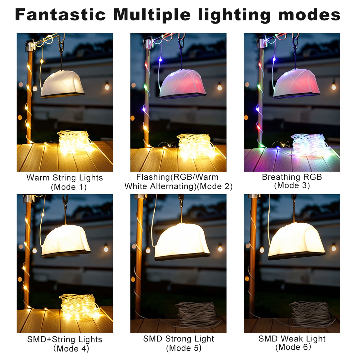Spacelumen Camping String Lights, 15M Outdoor Stowable Fairy Lights with 9 Lighting Modes, USB Camping Lights, Rechargeable String Lights for Tent Garden Party Yard Festival Decor