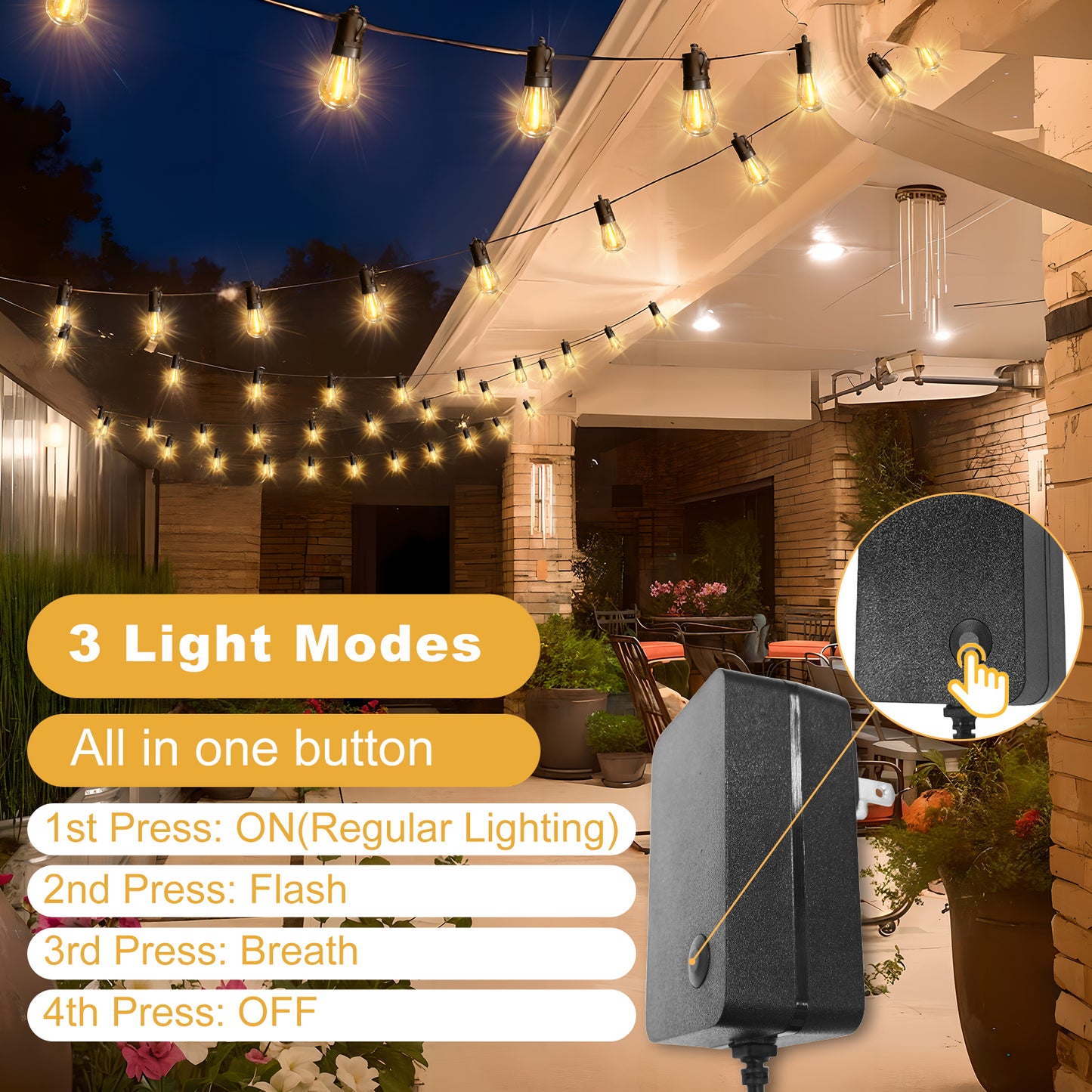 Spacelumen 15M LED Outdoor String Lights Patio Dimmable Hanging Light with Remote, Waterproof Shatterproof Edison Bulbs, 3 Modes Outside Lighting Connectable for Garden Porch Backyard Balcony Deck