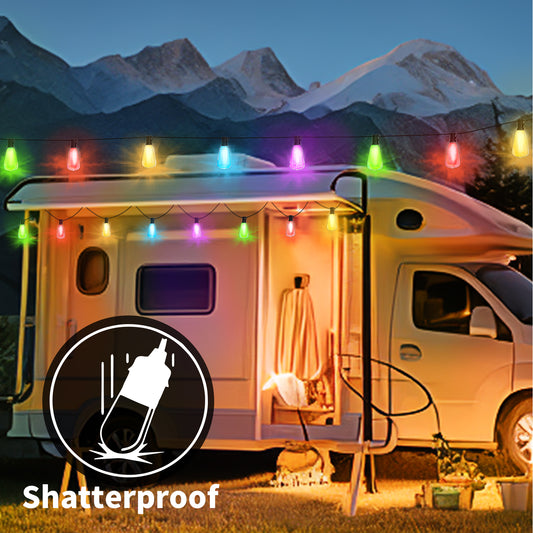 Spacelumen 10FT USB Power Colored String Lights, 10Pcs ST38 1W Plastic LED Edison Bulbs, Shatterproof, Waterproof USB Festoon Lights, Perfect for Camping, Christmas Trees & Holiday Decoration