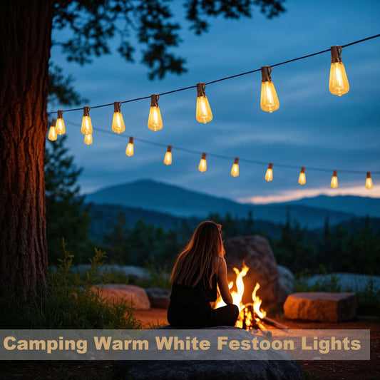 Spacelumen 15M Outdoor Festoon Lights Solar Powered, Outside Patio String with 3 Modes & 17+1 ST38 Edison Bulbs Shatterproof, Solar String Lights Outdoor Garden for Outside Garden Backyard