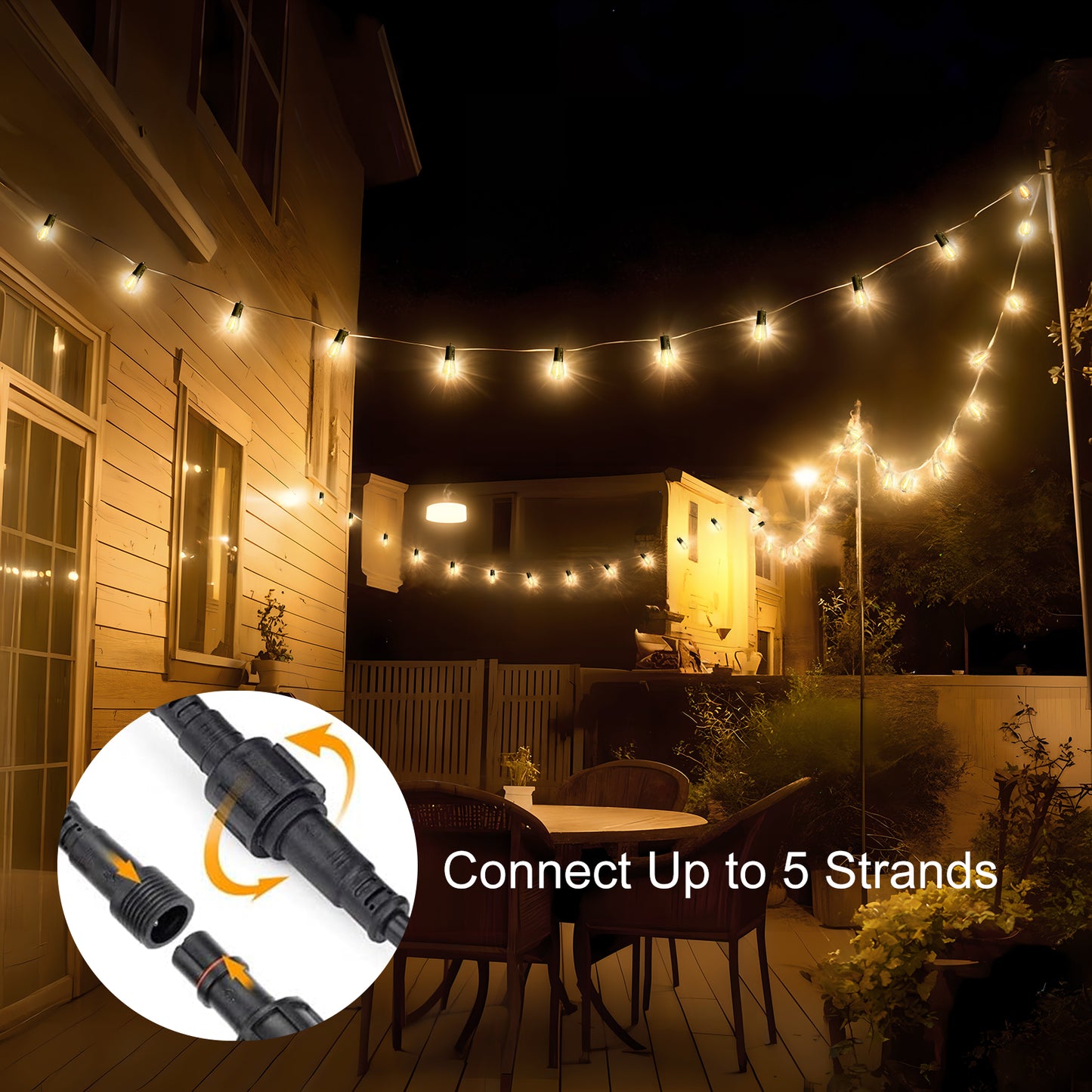 Spacelumen 15M LED Outdoor String Lights Patio Dimmable Hanging Light with Remote, Waterproof Shatterproof Edison Bulbs, 3 Modes Outside Lighting Connectable for Garden Porch Backyard Balcony Deck