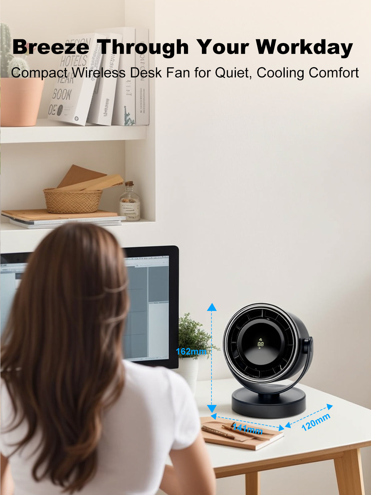 Spacelumen Desk Fan with Battery Operated, Quiet Display Portable Fan for Office, Bedroom, Kitchen, Home, Outdoor, Travel Camping, Dark Blue