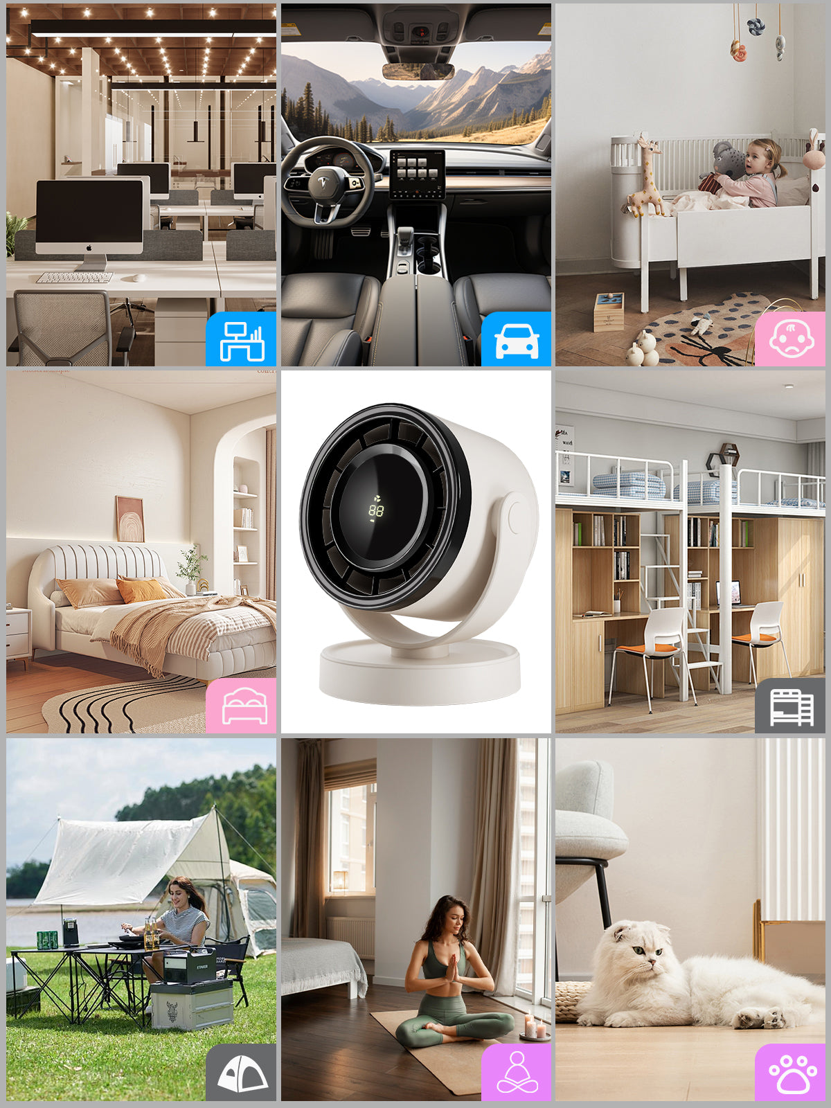 Spacelumen Desk Fan with Battery Operated, Quiet Display Portable Fan for Office, Bedroom, Kitchen, Home, Outdoor, Travel Camping, Cream