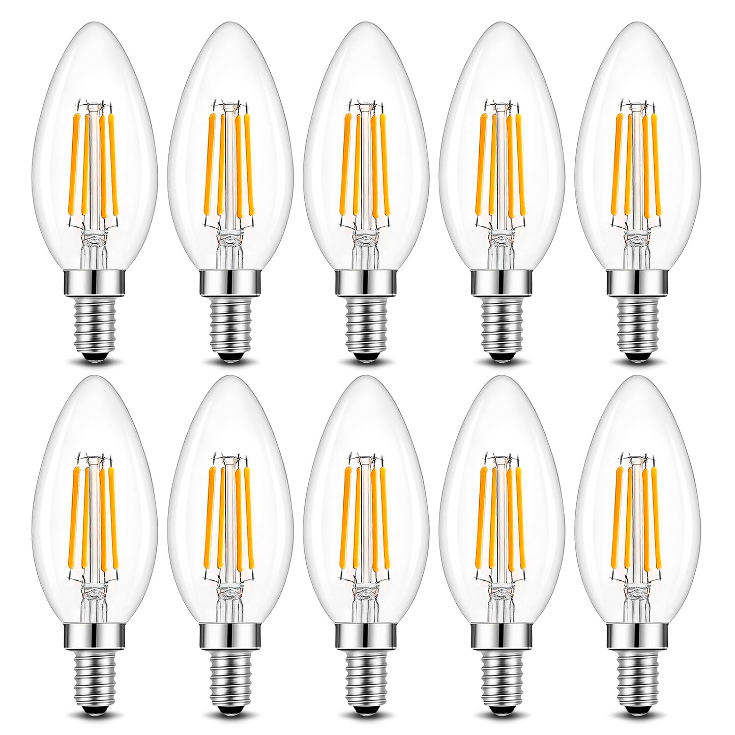 Spacelumen E14 Dimmable Small Edison Screw SES Candle Light Bulbs, 2700K Warm White 4W LED Light Bulb 40W Incandescent Equivalent, Pack of 10