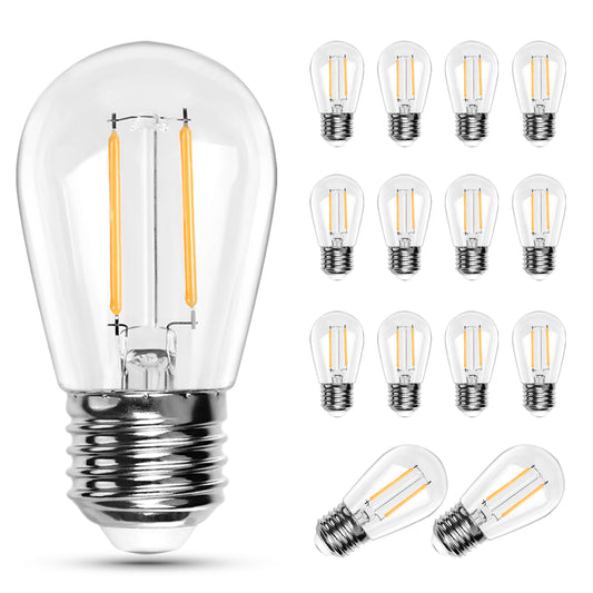 Spacelumen 15 Pack 2W E27 Screw Plastic S14 LED Light Bulb, Shatterproof & Waterproof 2700K Warm White Outdoor String Lights Bulbs