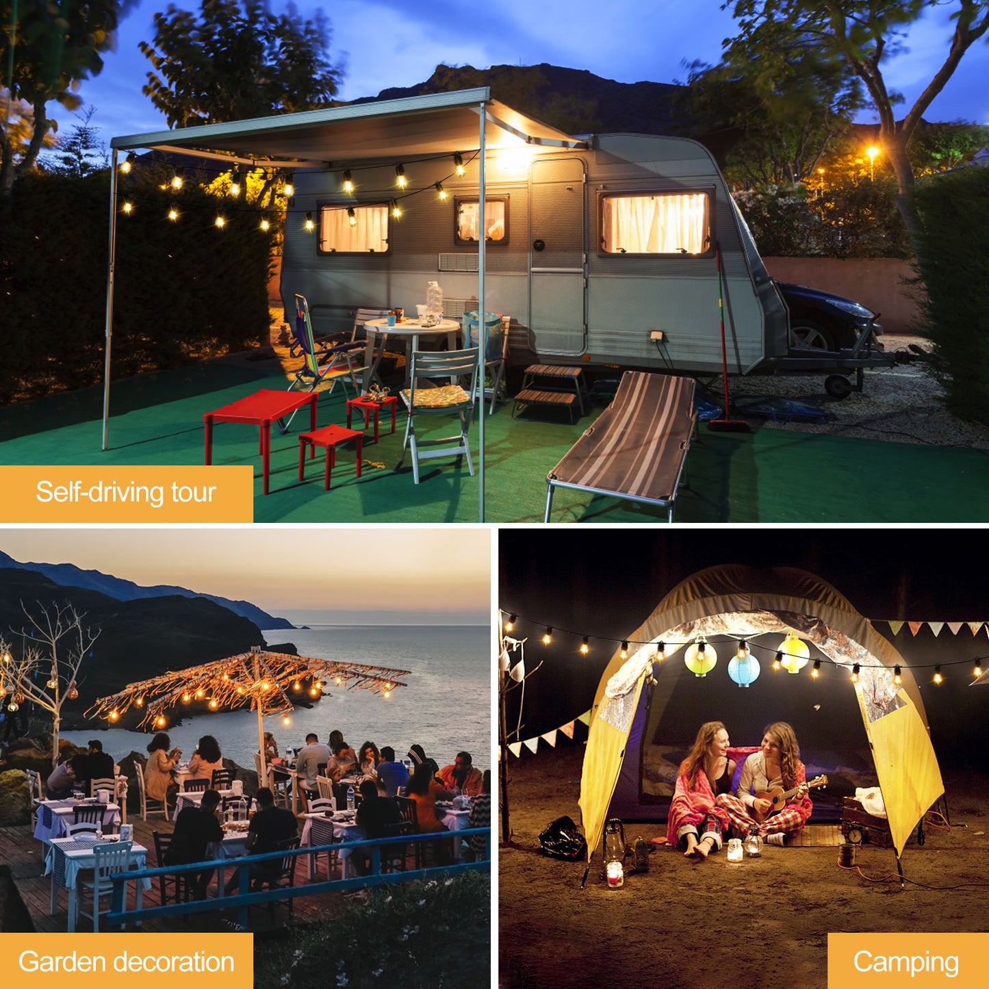 Spacelumen USB Powered String Lights with 10 Shatterproof S14 LED Bulbs, 24.6FT Waterproof Patio String Light for Outdoor Camping Backyard Garden, LED Christmas Tree Lights Decorations