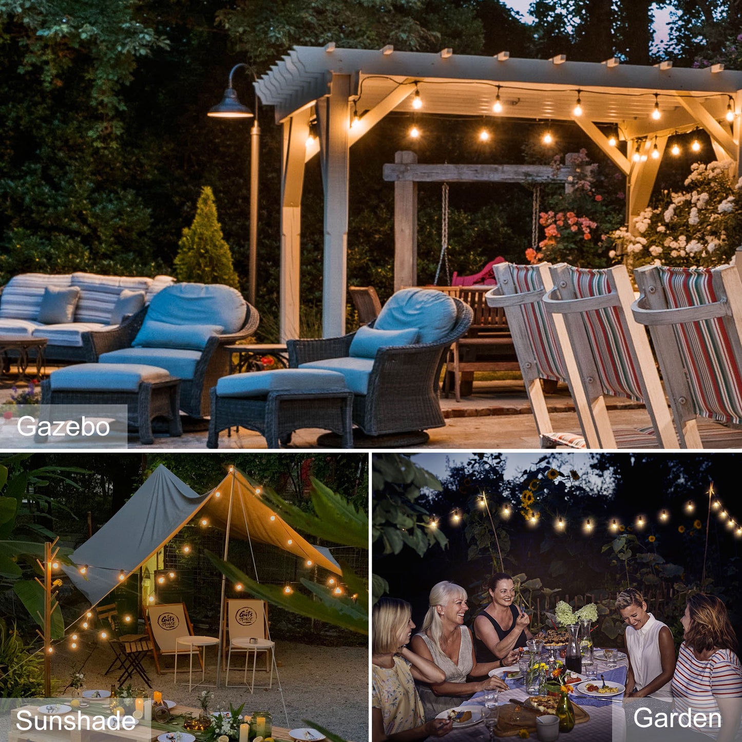 Spacelumen USB Powered String Lights with 10 Shatterproof S14 LED Bulbs, 24.6FT Waterproof Patio String Light for Outdoor Camping Backyard Garden, LED Christmas Tree Lights Decorations
