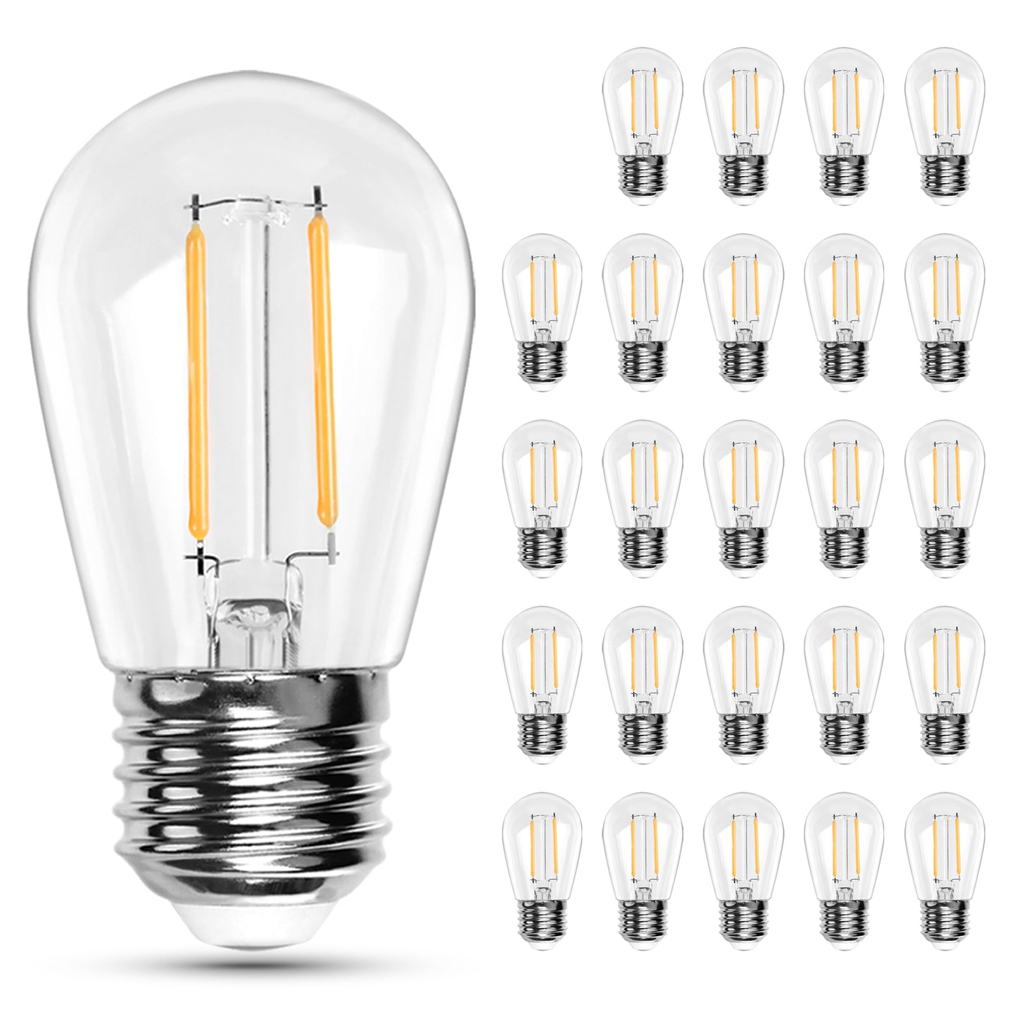 Spacelumen 25 Pack 2W E27 Screw Plastic S14 LED Light Bulb, Shatterproof & Waterproof 2700K Warm White Outdoor String Lights Bulbs [Energy Class F]