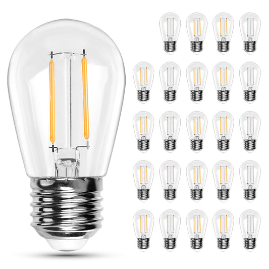 Spacelumen 25 Pack 2W E27 Screw Plastic S14 LED Light Bulb, Shatterproof & Waterproof 2700K Warm White Outdoor String Lights Bulbs [Energy Class F]