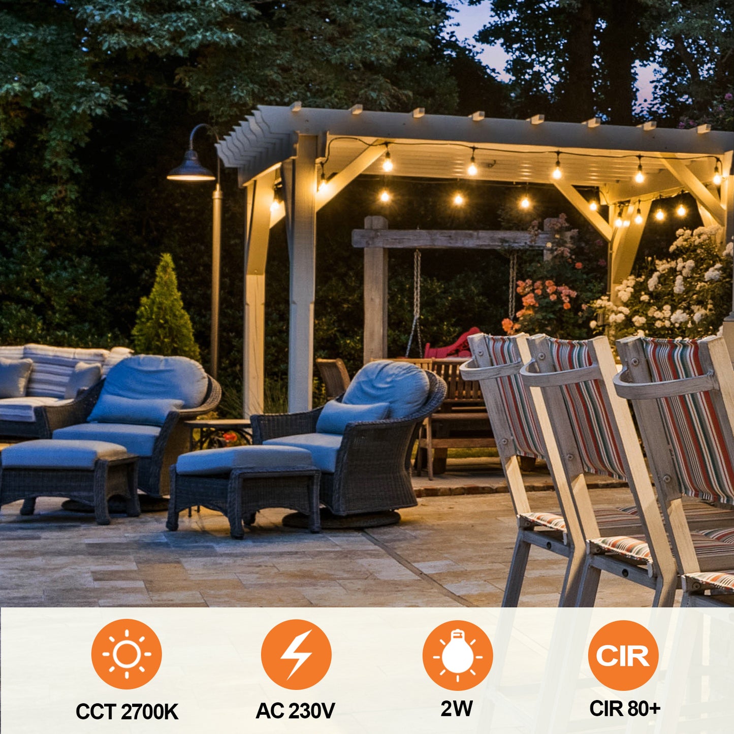 Spacelumen 25 Pack 2W E27 Screw Plastic S14 LED Light Bulb, Shatterproof & Waterproof 2700K Warm White Outdoor String Lights Bulbs [Energy Class F]
