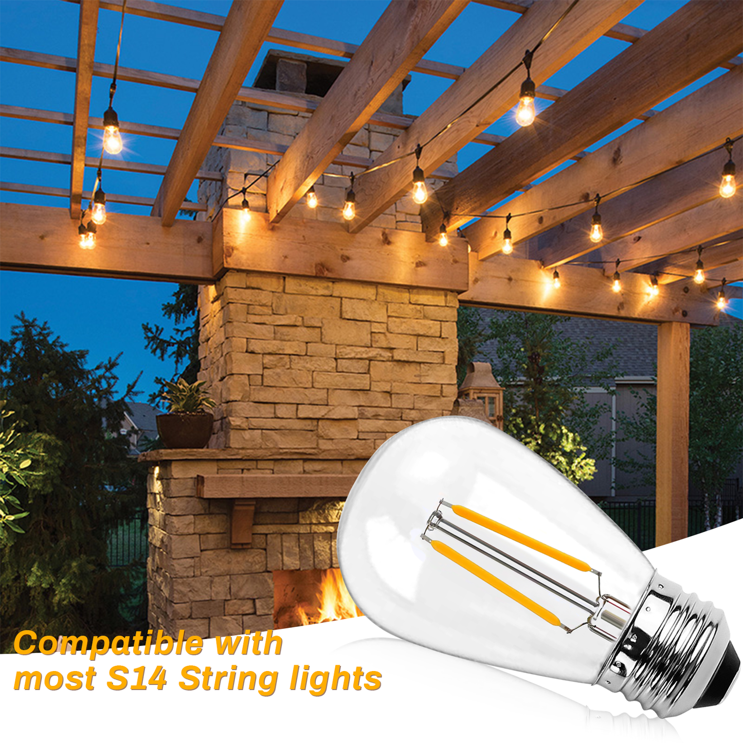 Spacelumen 25 Pack 2W E27 Screw Plastic S14 LED Light Bulb, Shatterproof & Waterproof 2700K Warm White Outdoor String Lights Bulbs [Energy Class F]