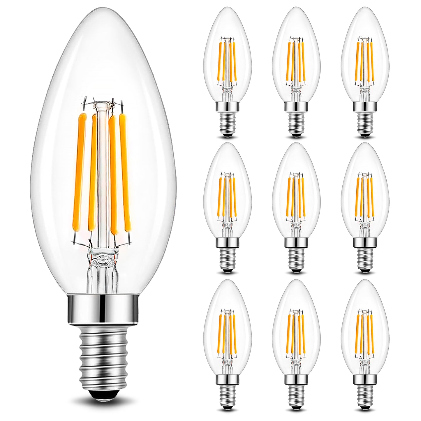 Spacelumen E14 Dimmable Small Edison Screw SES Candle Light Bulbs, 2700K Warm White 6W LED Light Bulb 60W Incandescent Equivalent, Pack of 10