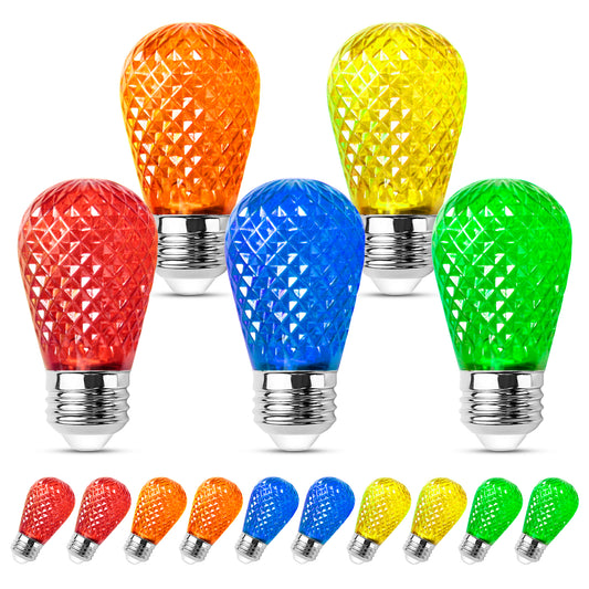 Spacelumen 15 Pack S14 Colored LED Bulbs, Multicolor Outdoor E27 String Light Bulbs Replacement (Red, Orange, Blue, Green, Yellow) Shatterproof Edison Light Bulbs for Outdoor Indoor Space Decorative